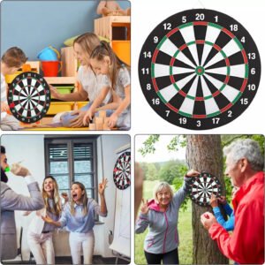 FULL SIZE 17in DARTBOARD SET 6 DARTS FAMILY DART GAME BOARD ADULTS KIDS XMAS