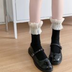 Women's Coquette Chiffon Ruffle Cuff Crew Socks, Ribbed Knit Frill Trim Socks, Sweet Aesthetic Socks For Daily Wear & Balletcore