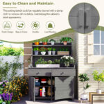 TOPMAx 65inch Garden Potting Bench Table Fir Wood Workstation With Storage Shelf Drawer And Cabinet Gray