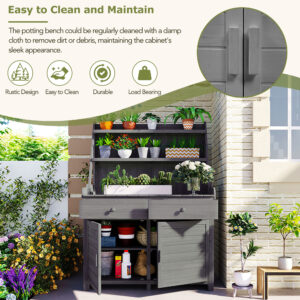 TOPMAx 65inch Garden Potting Bench Table Fir Wood Workstation With Storage Shelf Drawer And Cabinet Gray