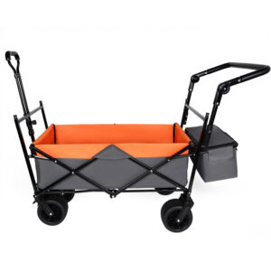 With Push Handle 480Lbs Collapsible Wagon With Canopy Wagon Cart With 7 All- Terrain Wheels Lightweight Foldable Wagon Large Capacity For Camping Shopping Sports And Garden Use Orange