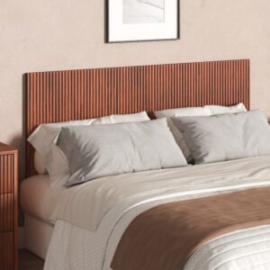 Modern Wavy Wooden Headboard, 60.8 Wide Vertical Wood Grain Design, Easy Wall-Hanging Assembly, Bohemian Style, Walnut.