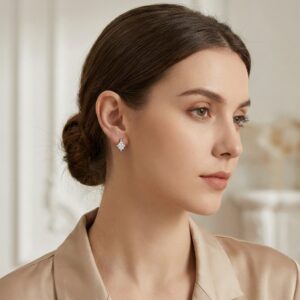 925 Sterling Silver Elegant Princess Cut Zirconia Silver Huggie Hoop Earrings with Baguette Accents