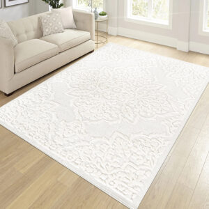 Step Collection High-Low Medallion Cream Cream Indoor Area Rug, 7’9”x10′, Modern, Contemporary, Geometric, Bohemian, Bedroom, Kitchen, Living Room, Non Shedding Carpet