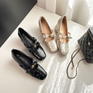 2026 Women's Camellia Metal Cross Strap Block Heel Pumps, Rhinestone Mary Jane Shoes