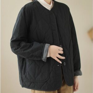 Winter Cotton Padded Coat Womens Stand Collar Lightweight Slim-Fit Padded Jacket