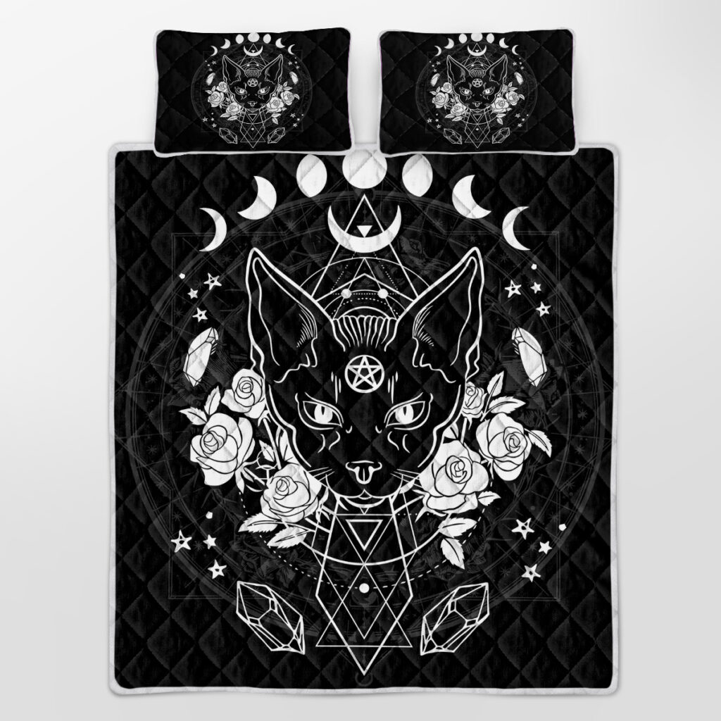 3-Piece Cat Printed Quilt Set Soft Microfiber Lightweight Bedspread Coverlet Black And White Coverlet With 2 Pillow Shams