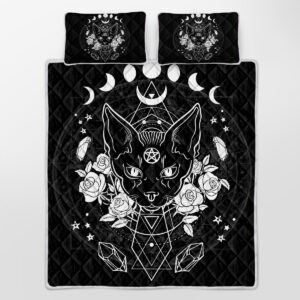 3-Piece Cat Printed Quilt Set Soft Microfiber Lightweight Bedspread Coverlet Black And White Coverlet With 2 Pillow Shams