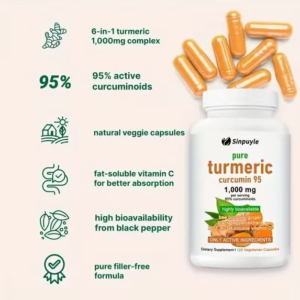 Pure Turmeric Curcumin 1000mg 120 Capsules With Ginger Black Pepper And Vitamin C For Joint Health