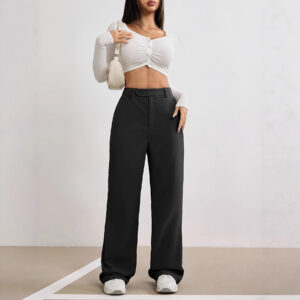Thin Draping High-end Feel Loose-fitting Figure-flattering Black Straight-leg Wide-leg Pants
