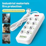 Support Pan European：Power Strip 8-Way Multi-Outlet With Type-C And 4 USB Sockets EU