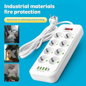 Support Pan European：Power Strip 8-Way Multi-Outlet With Type-C And 4 USB Sockets EU