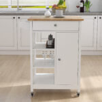 Kitchen Island Rolling Trolley Cart With Adjustable Shelves And Towel Rack Rubber Wood Table Top