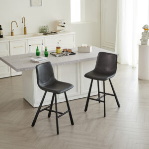Modern Black Faux Leather Bar Stool With Ergonomic Backrest & Footrest - Sturdy Metal Frame Counter Height Seating For Kitchen Island Home Pub & Restaurant 2 Sets