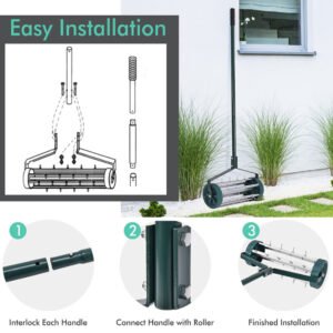 18 Inch Rolling Lawn Aerator With Anti-slip Handle And Tine Spikes Detachable Handle For Sand, Clay, Soil, Etc