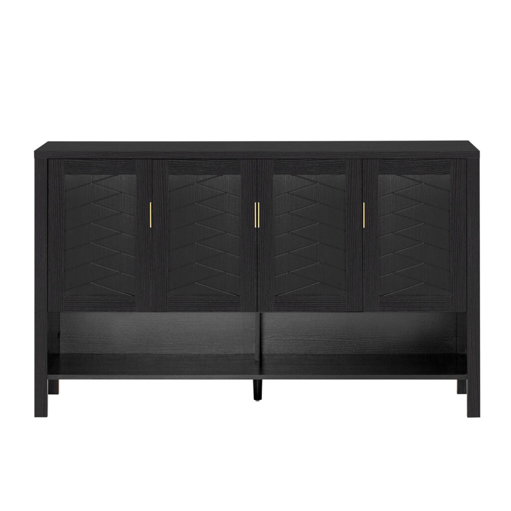 U-STYLE 55.1 Storage Sideboard With 4- Doors Multi Functional Buffet With Open Shelf And 2- Tiers Adjustable Shelves Modern Cabinet With Double Hooks Suitable For Living Room Hallway Dining Office.