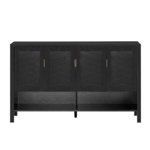 U-STYLE 55.1 Storage Sideboard With 4- Doors Multi Functional Buffet With Open Shelf And 2- Tiers Adjustable Shelves Modern Cabinet With Double Hooks Suitable For Living Room Hallway Dining Office.