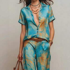 Cross-border Amazon Fashion Casual Elegant Resort Two-Piece Set