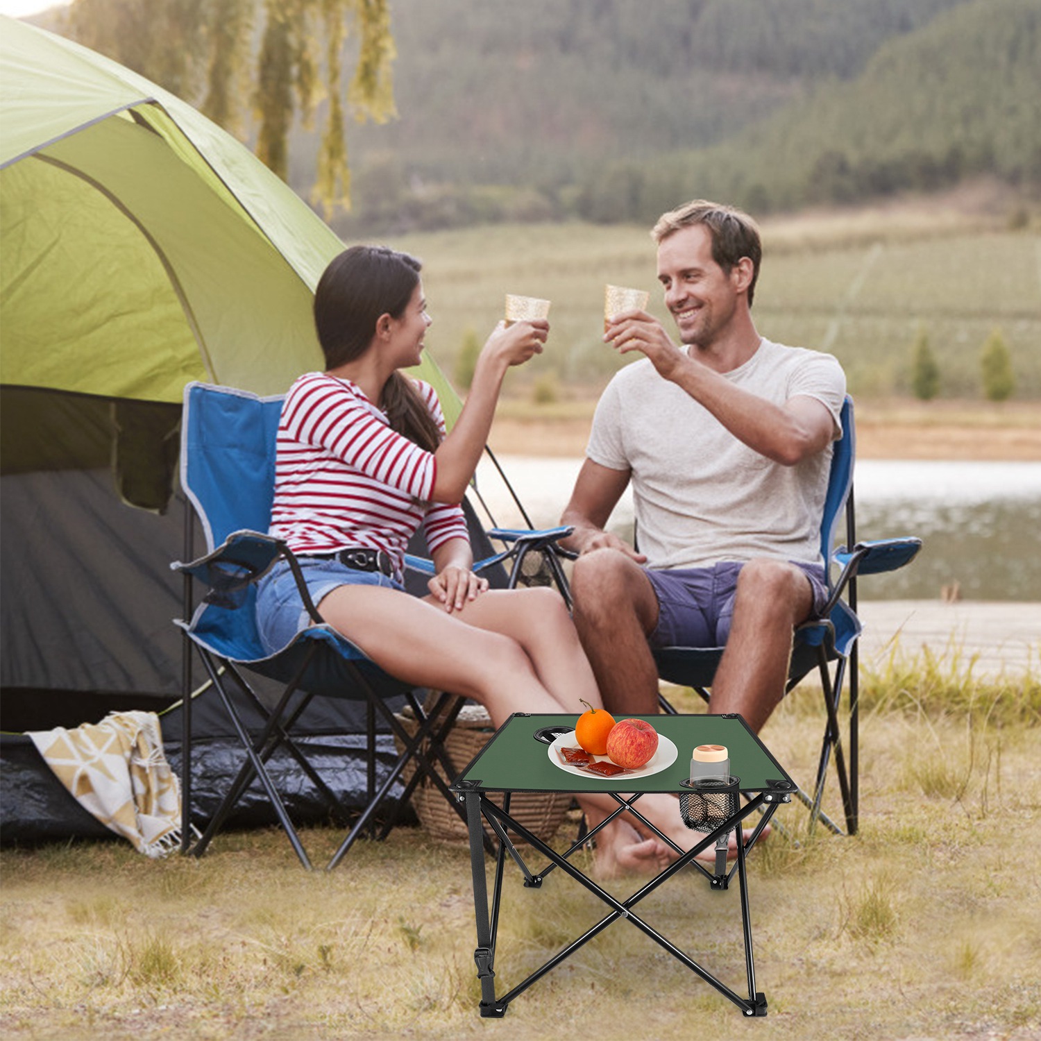 1Pc 2Pc Options Foldable Camping Table Portable Picnic Table Lightweight Travel Desk With 2 Cup Holders Carrying Bag Color Options Black Orange Green Red Blue Navy Blue - Image 22