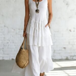 Cotton-linen Loose-fit Maxi Dress With A Sleeveless Design