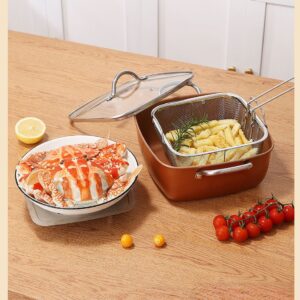 24cm Square Kitchen Fryer Non Stick Chip Pan Potato Fryer W Basket Cooking Pot