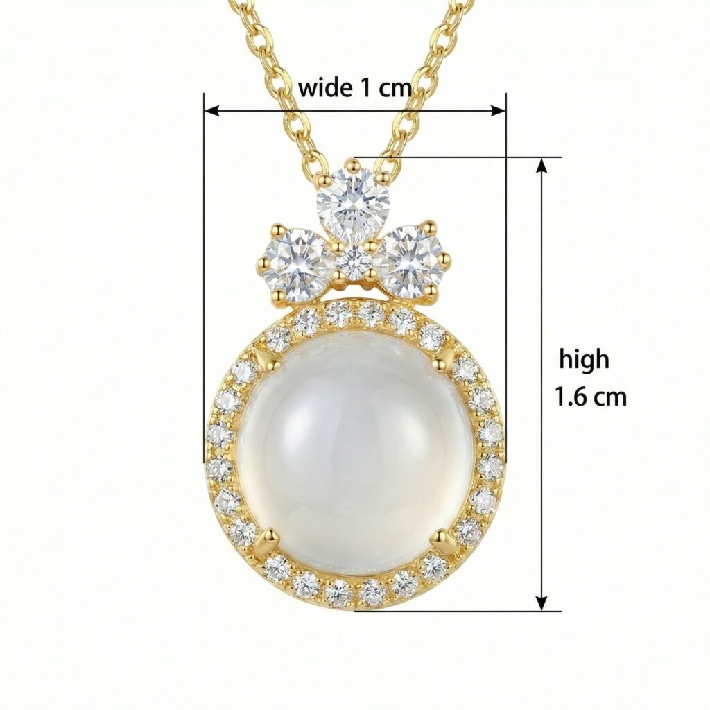 925 Sterling Silver Elegant Moonstone Cabochon Pendant with Brilliant Gemstone Halo and Floral Cluster