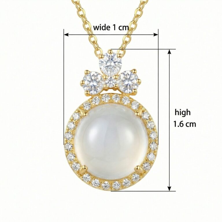 925 Sterling Silver Elegant Moonstone Cabochon Pendant with Brilliant Gemstone Halo and Floral Cluster