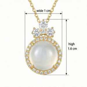 925 Sterling Silver Elegant Moonstone Cabochon Pendant with Brilliant Gemstone Halo and Floral Cluster