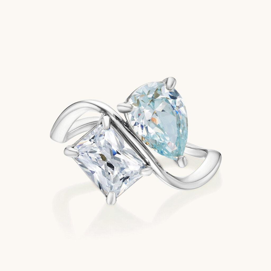 Diamond-studded Water Drop Square Diamond Ring Women's Style