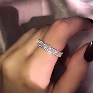 Three Layer Full Pave Shiny Zircon Ring, European Fashion Engagement Band & Midi Ring