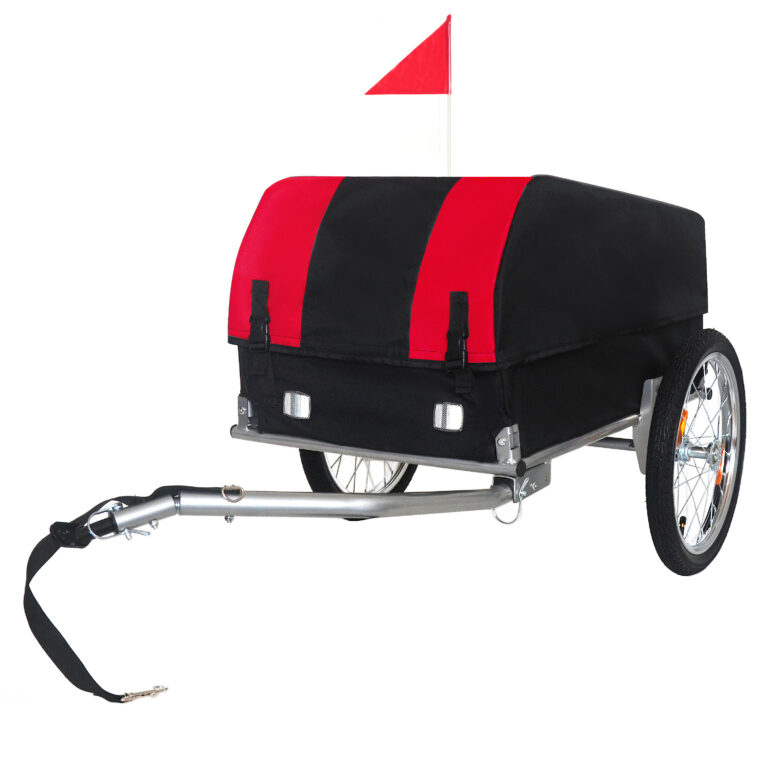 Heavy- Duty Bike Cargo Trailer With Removable Waterproof Cover - 88 Lbs Capacity 16 All- Terrain Wheels & Foldable Design For Camping Groceries Red Black