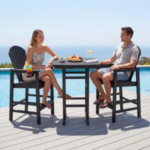 3-Piece HDPE Bar-Height Patio Set, 42.1 Square High Top Pub Table 2 Bar Chairs, All-Weather Outdoor Bistro Dining Set, Black