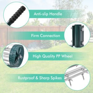 18 Inch Rolling Lawn Aerator With Anti-slip Handle And Tine Spikes Detachable Handle For Sand, Clay, Soil, Etc