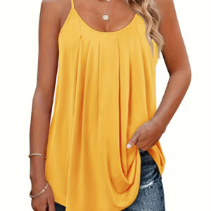 Women's Casual Summer Pleated Round Neck Keyhole Loose Top