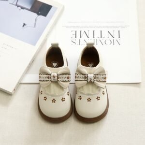 Girls Bow Flat Shoes, Pastoral Style Leather Shoes, 2025 Summer Style, Little & Big Kids, Princess Versatile Casual Shoes