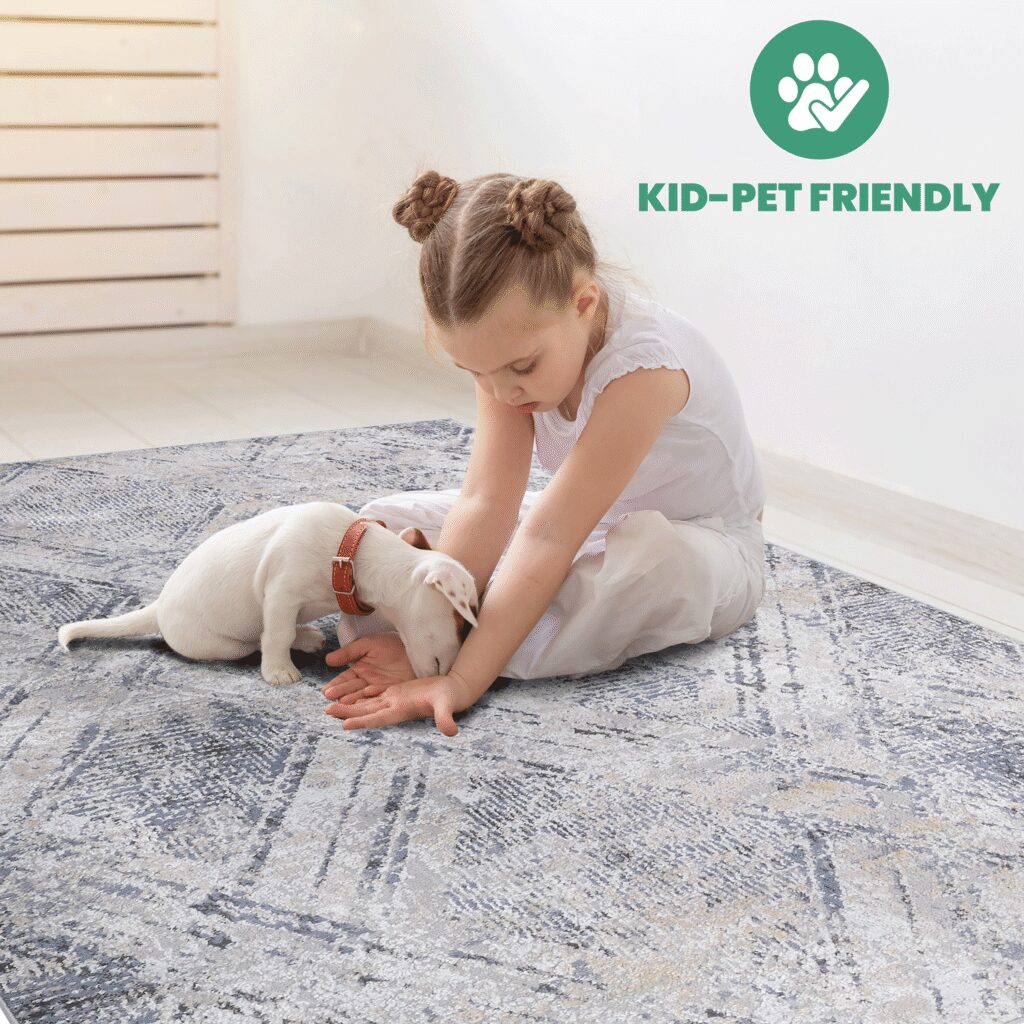 PAYAS 7x9 Blue Grey Geometric Runner Rug