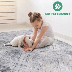 PAYAS 7×9 Blue Grey Geometric Runner Rug