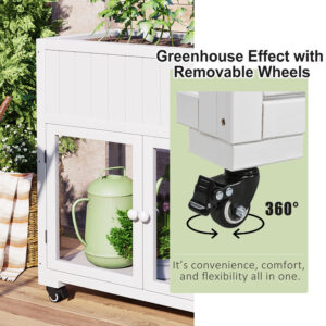 TOPMAx Patio 35.4 X17.7 X37.4 Mini Wood Cold Frame Compact 2 Doors Garden Greenhouse With Wheels Raised Bed With Liner For Indoor Outdoor Use White