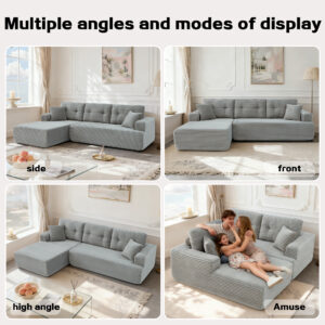 Right-Facing Chaise,L Shape Modular Sectional Sofa,Enjoy Improved Lumbar Support,Compressed Sectional Sofa Modern Minimalist Style Corduroy Couch,Unfold Into A Bed, Bedroom, Comfy Compressed Sofa