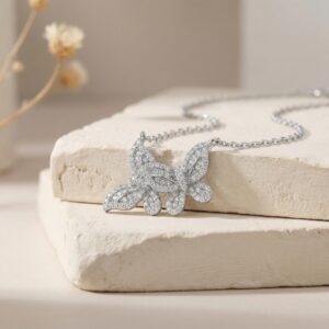 925 Sterling Silver Sparkling Diamond Butterfly Pendant Necklace in Sterling Silver for Women