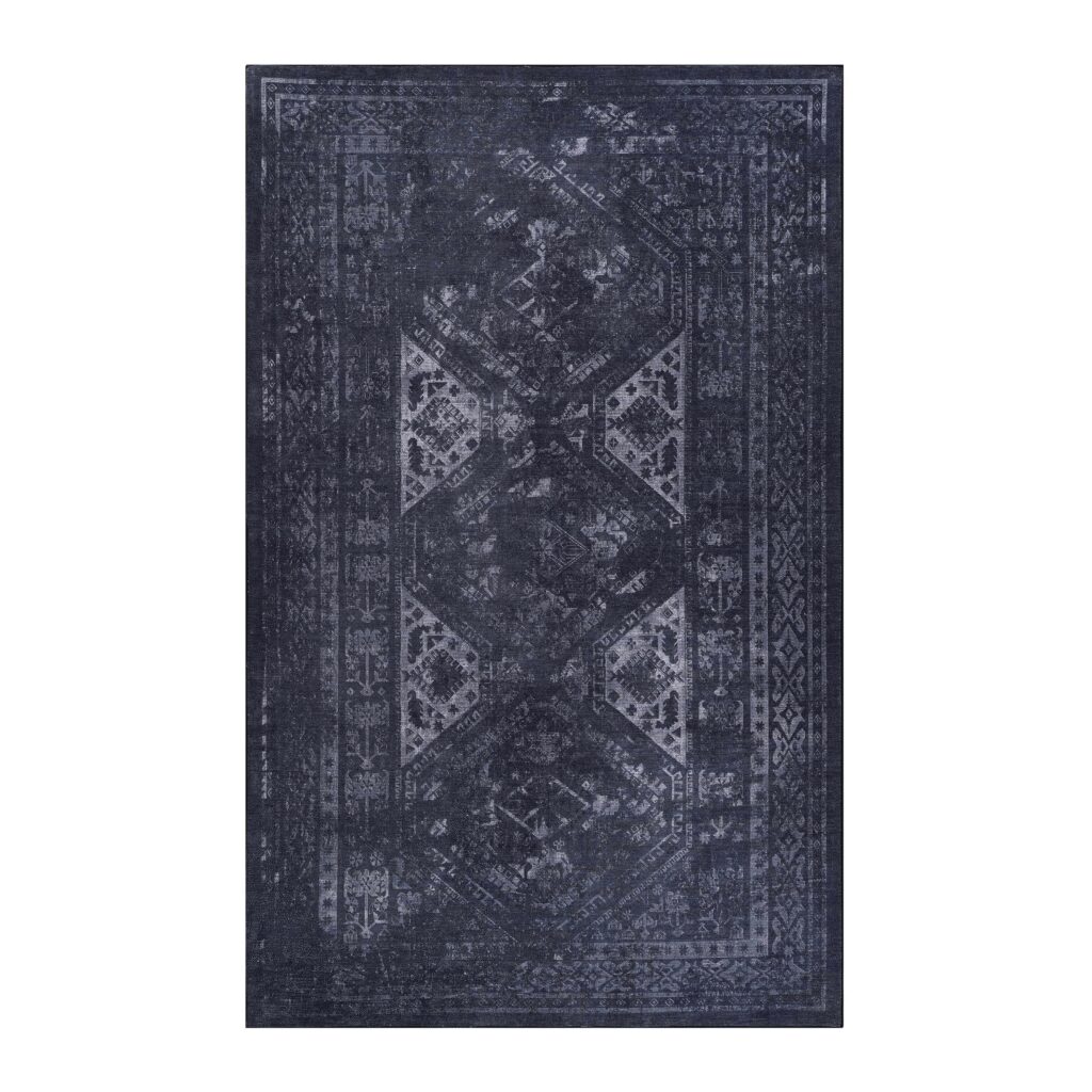 MAVAL Black Washable Rug 4x6 Area Rug Black Gray, 4' X 6'