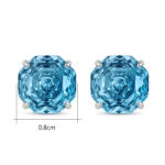 925 Sterling Silver Elegant Light Blue Octagonal Step-Cut Gemstone Stud Earrings