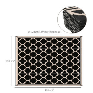 Reversible Polypropylene Outdoor Rug Folding, Durable, Perfect With Four Straps Waterproof Outdoor For Camping, Deck & Beach Black