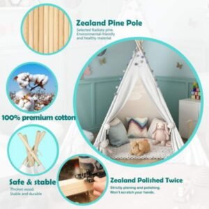 AU Large Teepee Tent Kids Cotton Canvas Pretend Play House Boy Girls Wigwam OZ 70X11X11