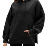 Fisoew Women's Hoodies Oversized Sweatshirts Casual Long Sleeve Side Slit Pullover Tops Fall Winter Outfits With Pocket