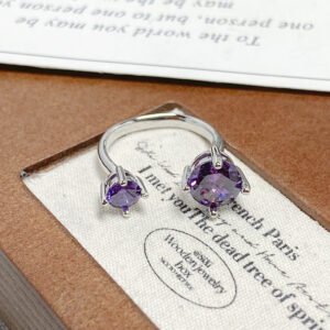 Lucky Purple Zircon Full Paved Ring, Super Sparkly Floral Open Ring, Light Luxury Exquisite Finger Band