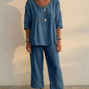 Casual Commuter Comfortable Loose Crew-Neck Linen Set