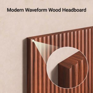 Modern Wavy Wooden Headboard, 60.8 Wide Vertical Wood Grain Design, Easy Wall-Hanging Assembly, Bohemian Style, Walnut.
