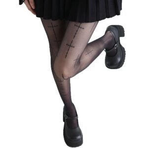 Printed Cross Stocking Black Silk Skin Silk Pantyhose
