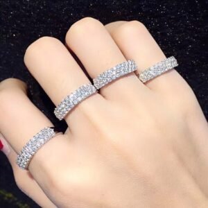 Three Layer Full Pave Shiny Zircon Ring, European Fashion Engagement Band & Midi Ring
